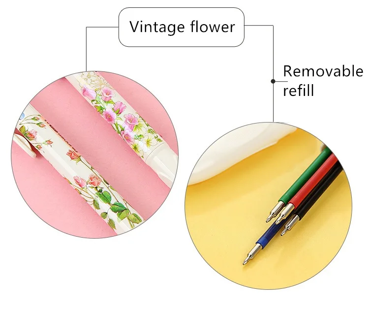 3 шт винтажный ролик с цветочным рисунком набор шариковых ручек 4 цвета в 1 маркерные ручки 0,5 мм канцелярские офисные аксессуары Школьные принадлежности FB526