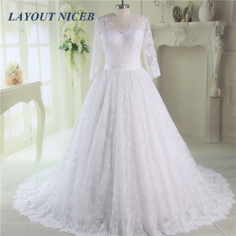 

Elegant Long Sleeve Lace Wedding Dress 2019 Vestido de noiva Bride Wedding Gowns