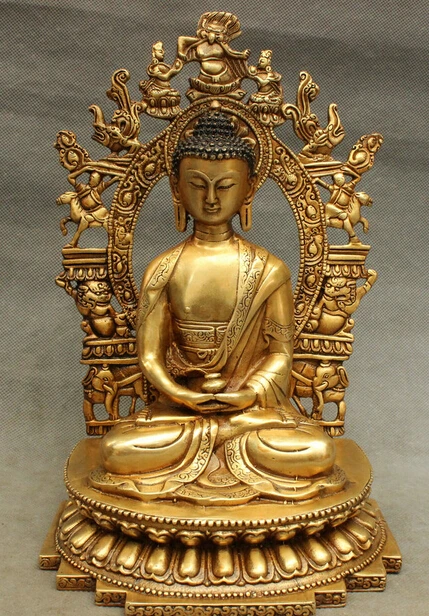 

dr610 10" Tibet Brass Buddhism Temple Set Shakyamuni Sakyamuni Buddha Bowl Statue