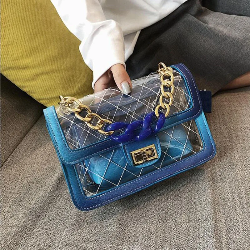 

2019 new fashion Summer Diamond Lattice Transparent PVC Composite Messenger Bag Flap Women Crossbody Bag Female Shoulderbag Sac