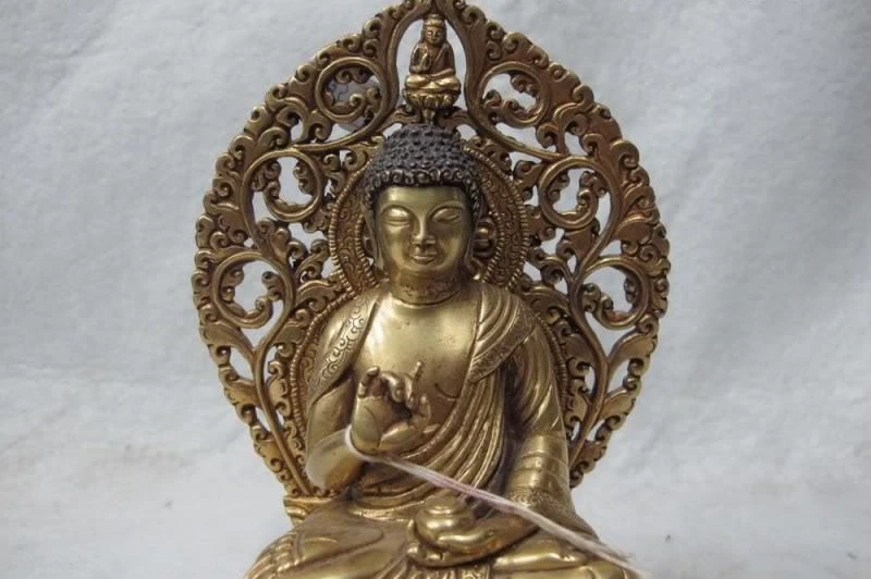 

6 Chinese Buddhism purple Bronze 24K Gold Gilt Sakyamuni Amitabha Buddha Statue