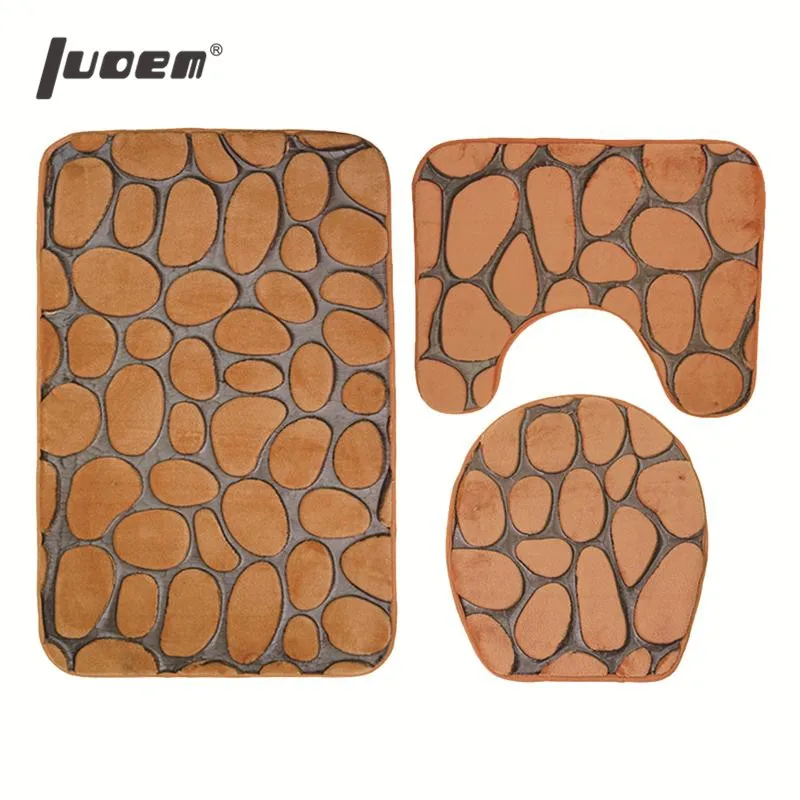 

LUOEM Three Pieces Mat Pebble Pattern Bathroom Pedestal Set Non-Slip Bath Mat Toilet Rug Closestool Lid Cover