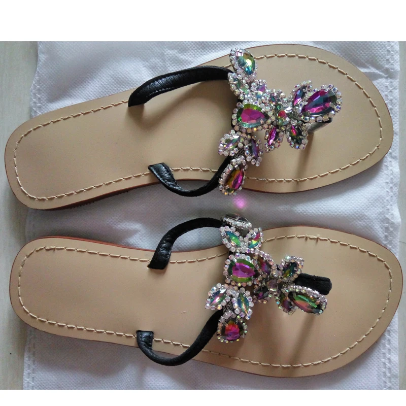 2017 Fashion Beach Sandals Women Summer Rhinestone Slippers Women's shoes Flat heel Slides Flip-flop zapatos mujer Plus size 47