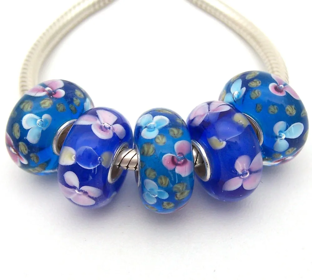

SBJWG661 5PCS 100% S925 Sterling Silver Beads Murano Glass beads Fit European Charms Bracelet charms diy jewelry Lamp work