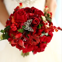 Свадебный букет красной розы, искусственные цветы Брошь жемчужный Кристальный свадебный букет, пирсинг для пупка букеты Декор