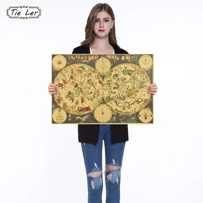 

1PC Vintage Style Retro Kraft Paper Poster Gifts Ancient Zodiac Constellation Map Poster Wall Sticker 51.5X36cm