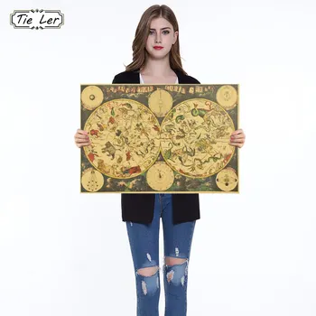 

1PC Vintage Style Retro Kraft Paper Poster Gifts Ancient Zodiac Constellation Map Poster Wall Sticker 51.5X36cm
