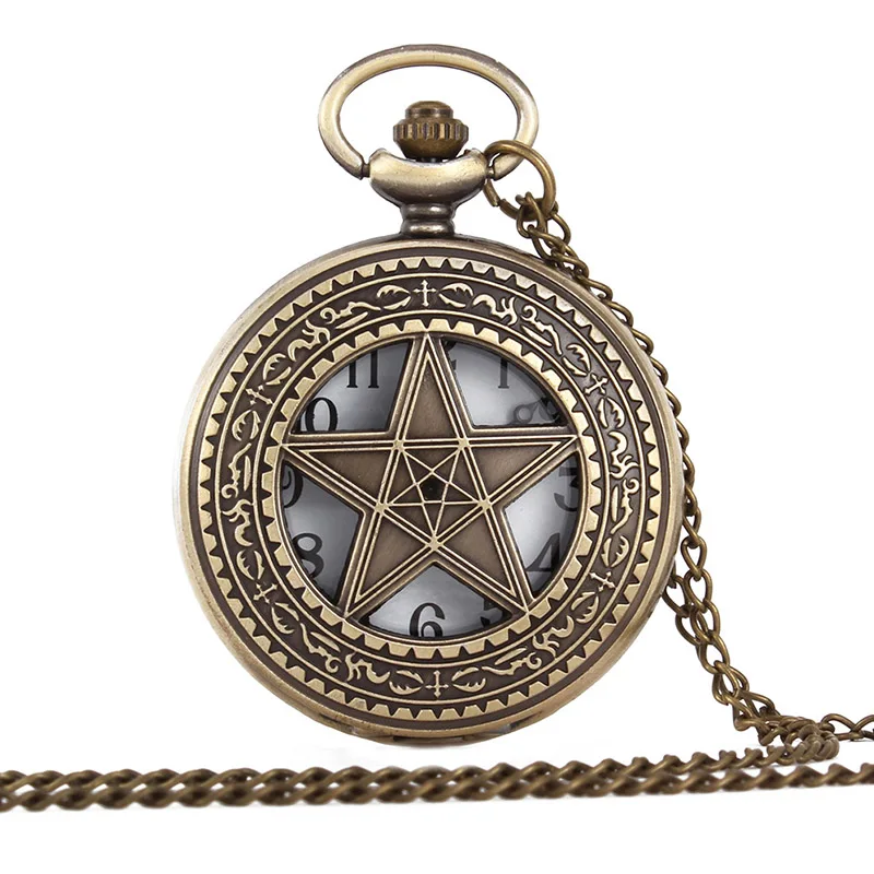 Горячая ретро Wonderland тема бронзовые кварцевые карманные часы винтажные пентаграмма Fob часы Рождественский подарок на день рождения - Цвет: Pentagram