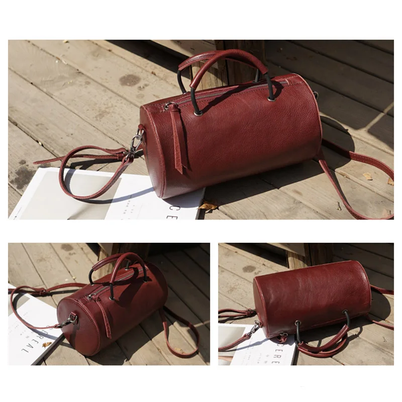 AETOO Handmade one-shoulder oblique back handbag, lady plastic stylish tanning cowhide small retro cylinder bag