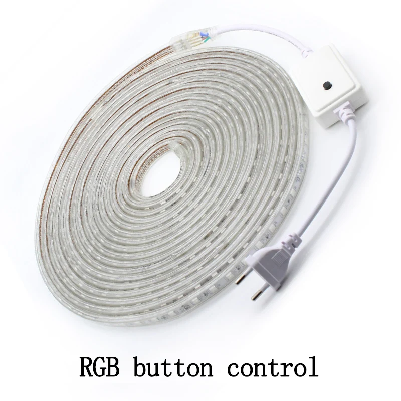 Laimaik RGB светодиодная лента 5050 Водонепроницаемый IP67 AC 220 В светодиодный ленты rgb 60leds/M 5050SMD с беспроводной контроллер Plug светодиодное освещение - Испускаемый цвет: RGB Button control
