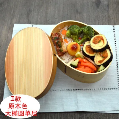 Натуральные Деревянные Ланч-боксы японский Овальный bento box ручной работы деревянный фруктовый суши портативный контейнер для еды студентов столовая посуда - Цвет: I