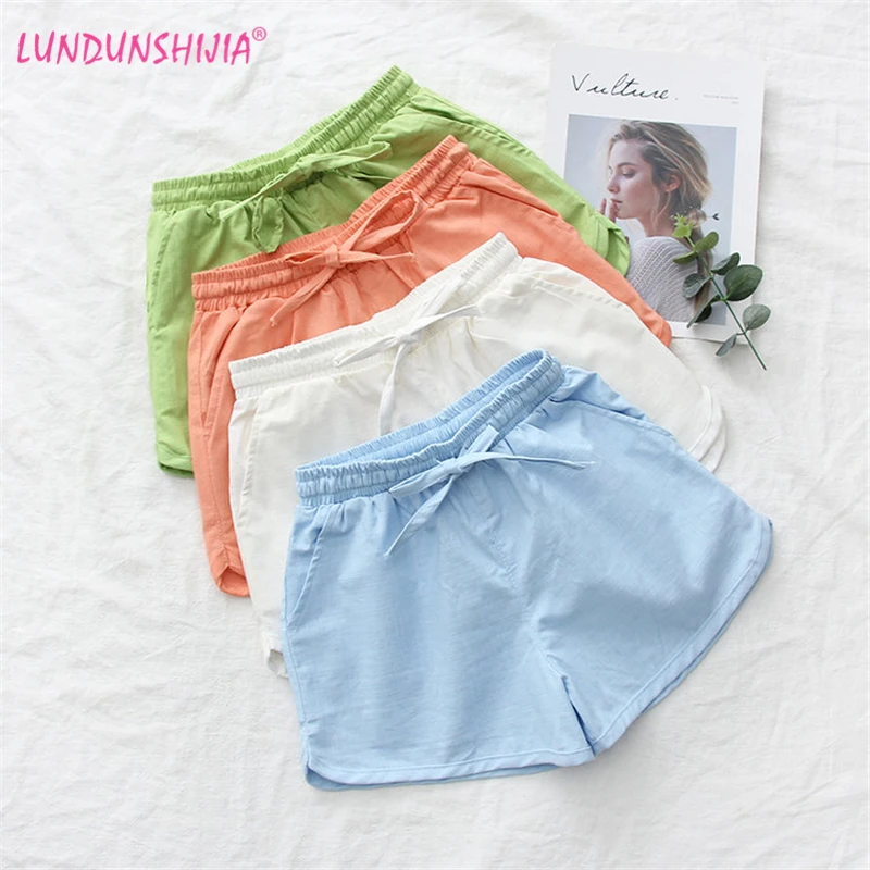 Шорты LUNDUNSHIJIA женские из хлопка и льна карамельных цветов повседневные