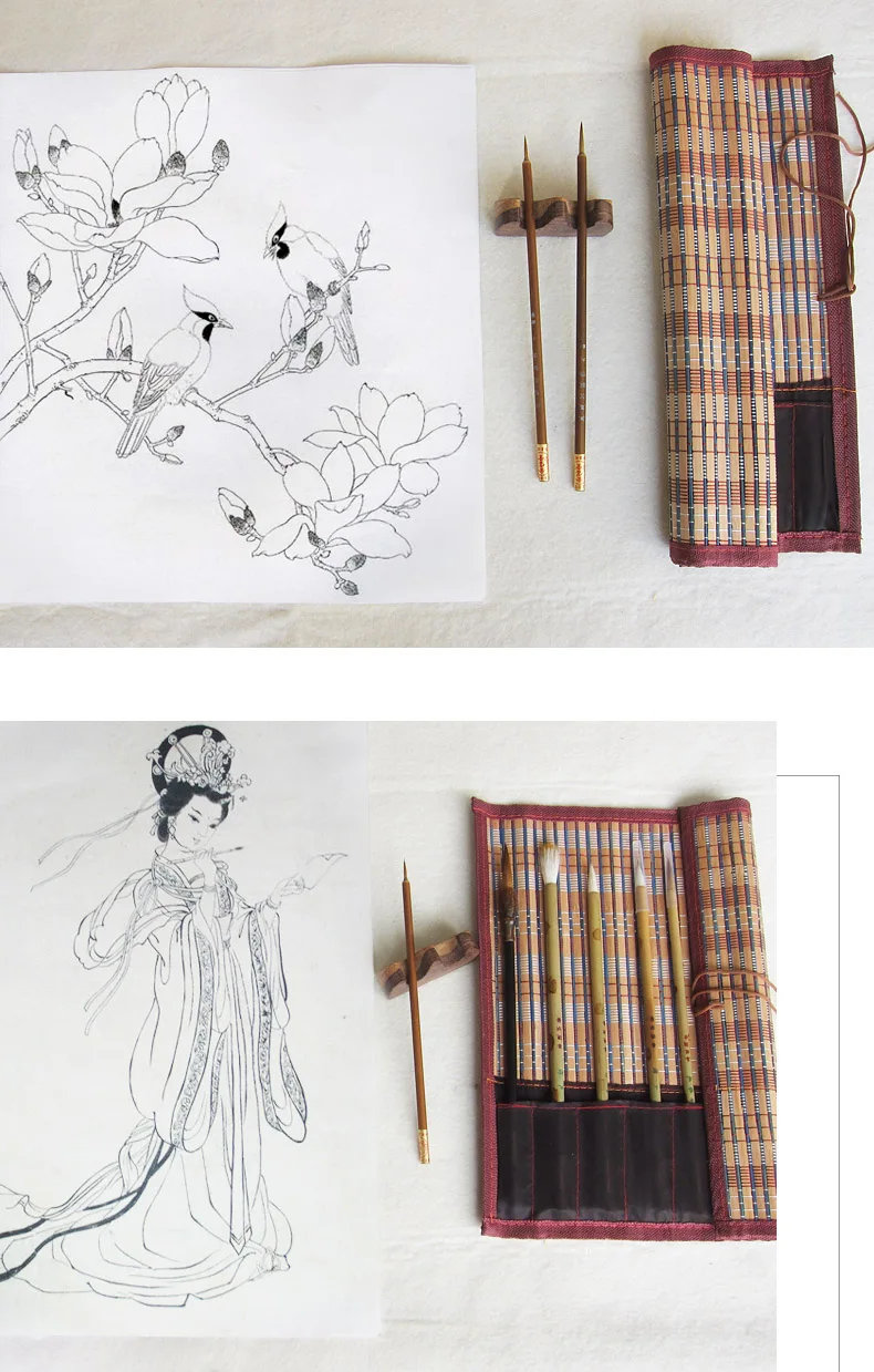Conjuntos de Flor e Pássaro Pintura à Mão Caneta de Caligrafia Iniciante Começando Meticulosa Pintura Escrita Escova Livre Aquarela Mod. 112777 7 Pincéis de pintura
