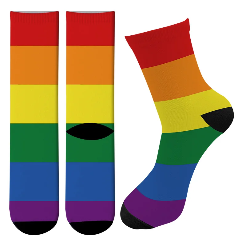 Модные мужские носки с 3D принтом радуги, Harajuku, цветные забавные длинные носки, код, гомосексуальные женские носки без пятки