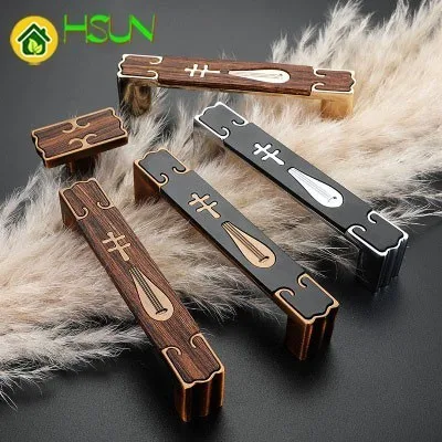 

New Chinese wood grain cabinet drawer door pull handle retro cabinet small handle combination handle hardware accessories