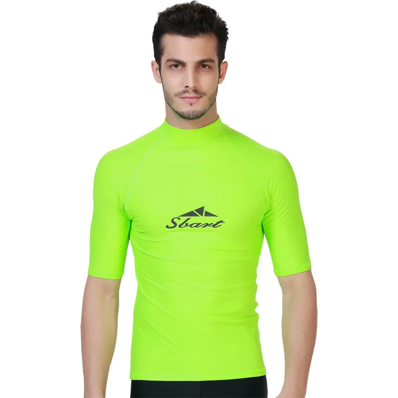 SBART Man Summer Short Sleeve Wetsuits T-Shirt UV Sun Protection Mens Basic Skins Swimwear Rash Guard Diving Swimming Tees Tops | Спорт и