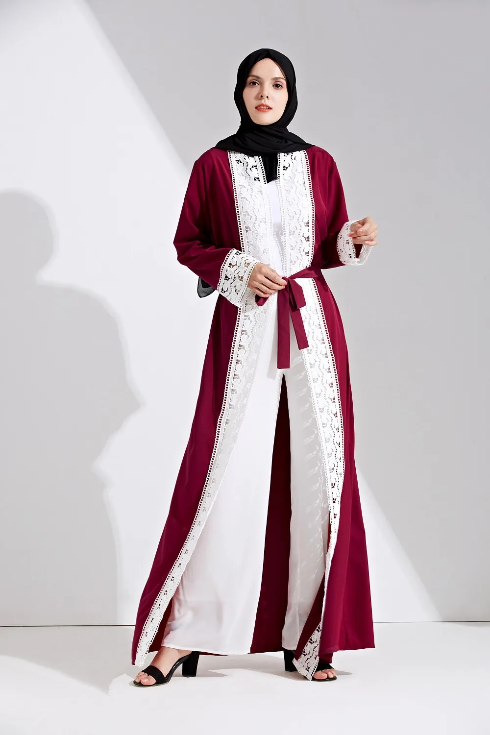 Элегантный мусульманский абайя платье кружево кардиган длинные халаты кимоно Jubah Рамадан Арабский Дубай турецкий тхоба Исламская