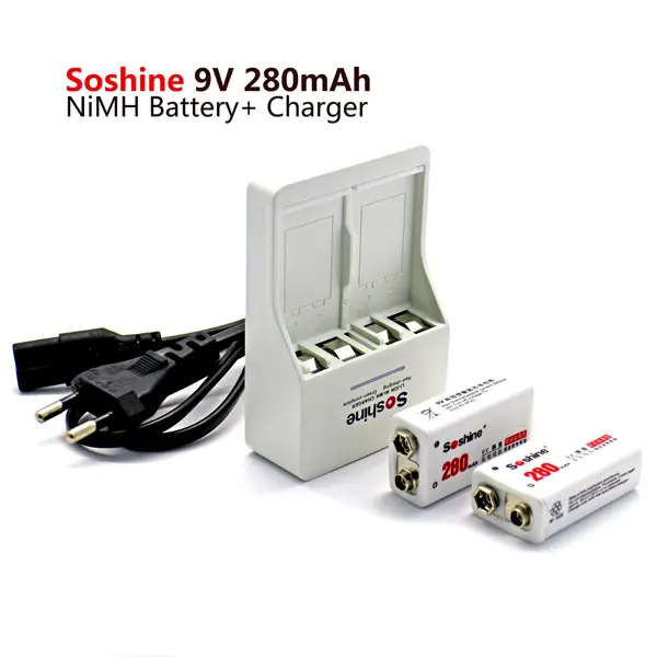 Soshine 9V battery quick charger + 2 pieces Soshine 280mah 9V NiMh batteries rechargeable soshine battery