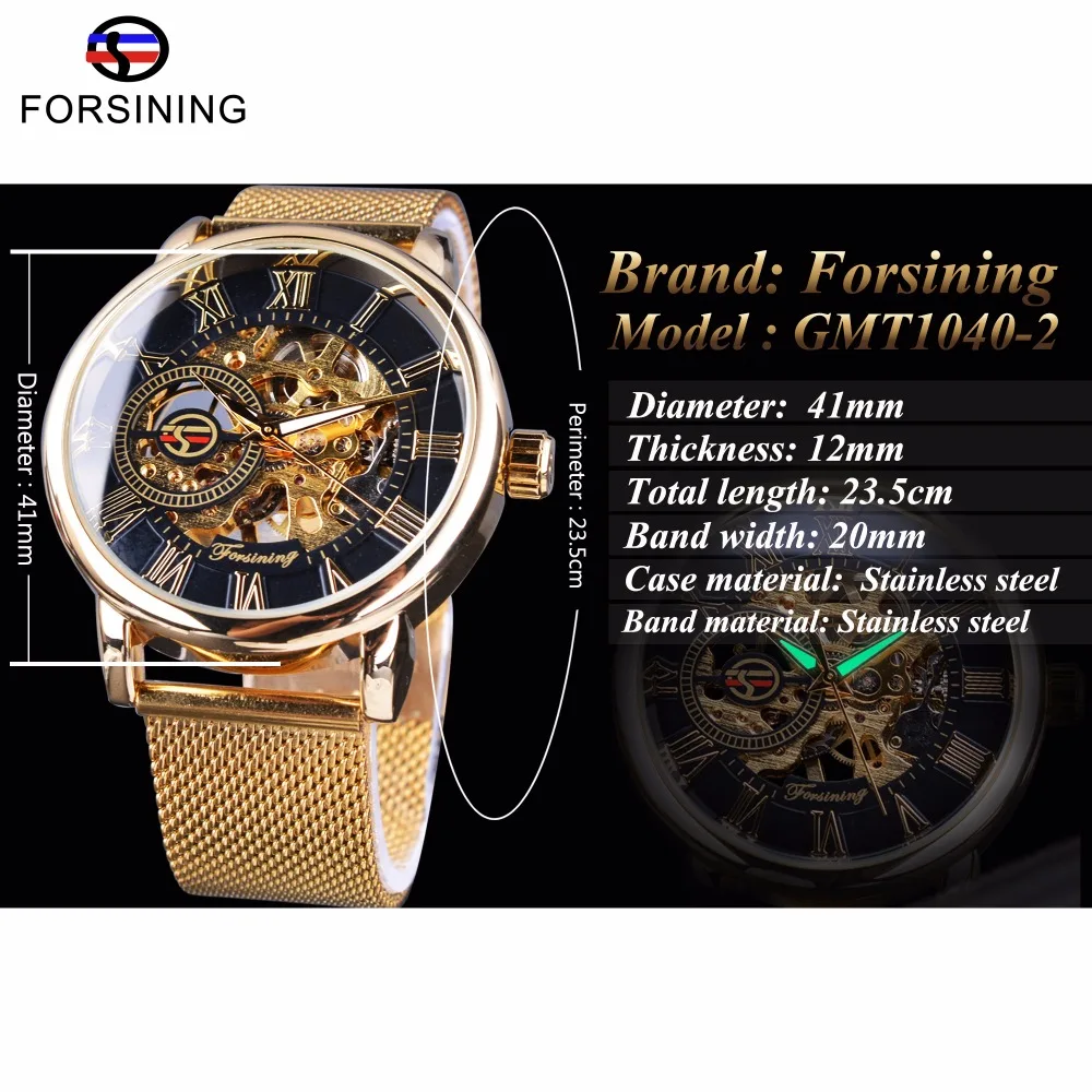 Mechanical Watch Forsining Transparent Case 3D Engraving Men Luxury Skeleton Wrist Watch