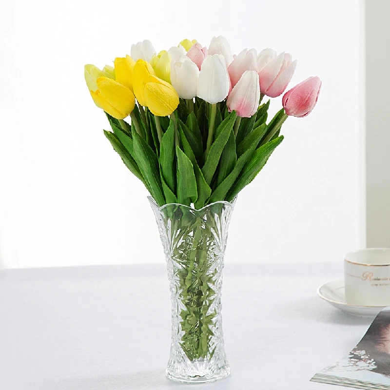 10PCS Wholesale Silk Tulip Artificial Flowers Green Leaves Wedding Home