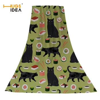 

HUGSIDEA Large Thick Beach Towels Black Cat Sushi Cat Breeds Cat Design Warmer Soft Cotton Bath Towel for Cute Kids Baby Feeding