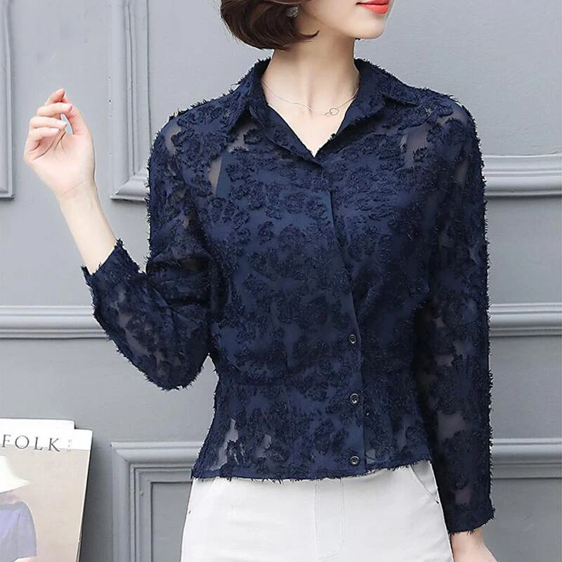 

Chiffon Blouse Women Long Sleeve 2019 New Kimono Cardigan OL Work Womens Tops and Blouses Plus Size Lace Women Shirts Blusas
