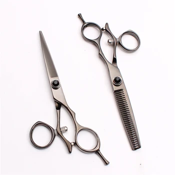 

5.5" 16cm JP 440C Customized Brand Black Haircut Cutting Shears Thinning Scissors Professional Hair Scissors Swivel Handle C9019