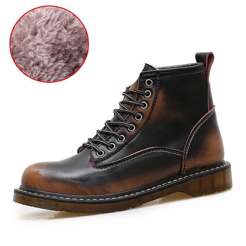 

Good Quality Men Casual Shoe Non-Slip Genuine Leather Vintage Boots Winter Big Size Boots With Fur Rubber Bottom Work Boots Men