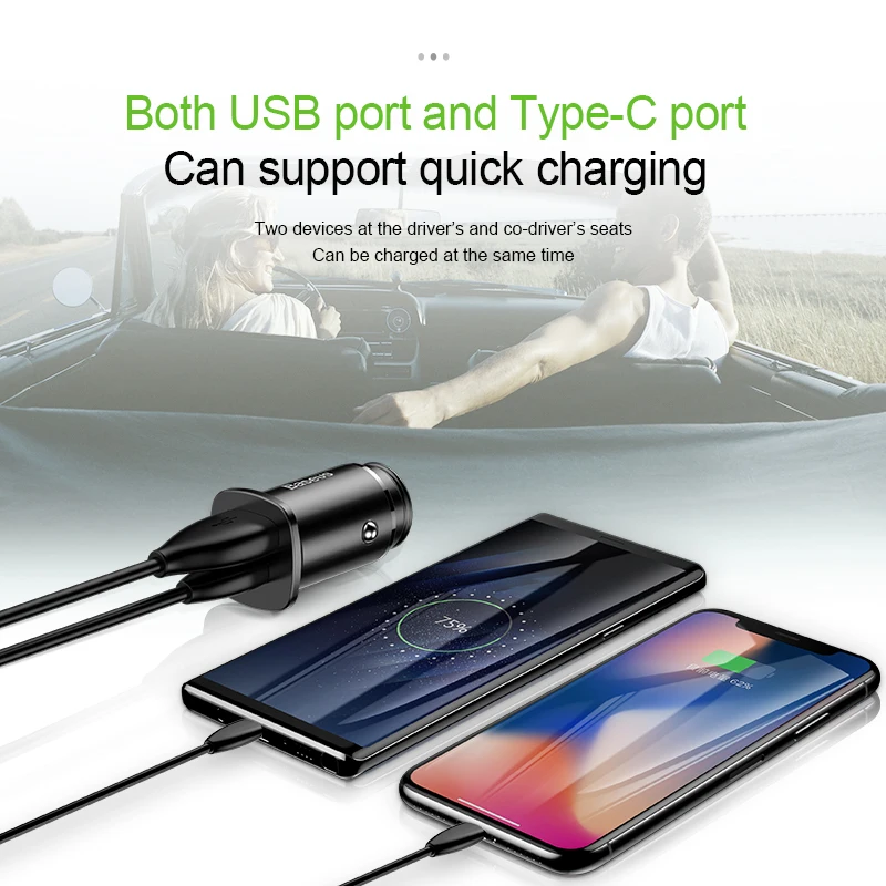 Автомобильное зарядное устройство Baseus 30 Вт Quick Charge 4 0 AFC SCP для iPhone Samsung Huawei PPS