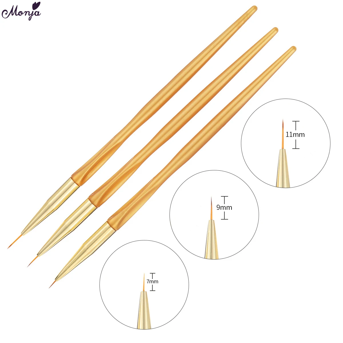 Monja 3 шт./компл. бокал для шампанского нейл-арта в полоску линии лайнер для рисования кисти акриловые французский 3D цветочным принтом в стиле «сделай сам сетки живопись ручка Маникюрный Инструмент
