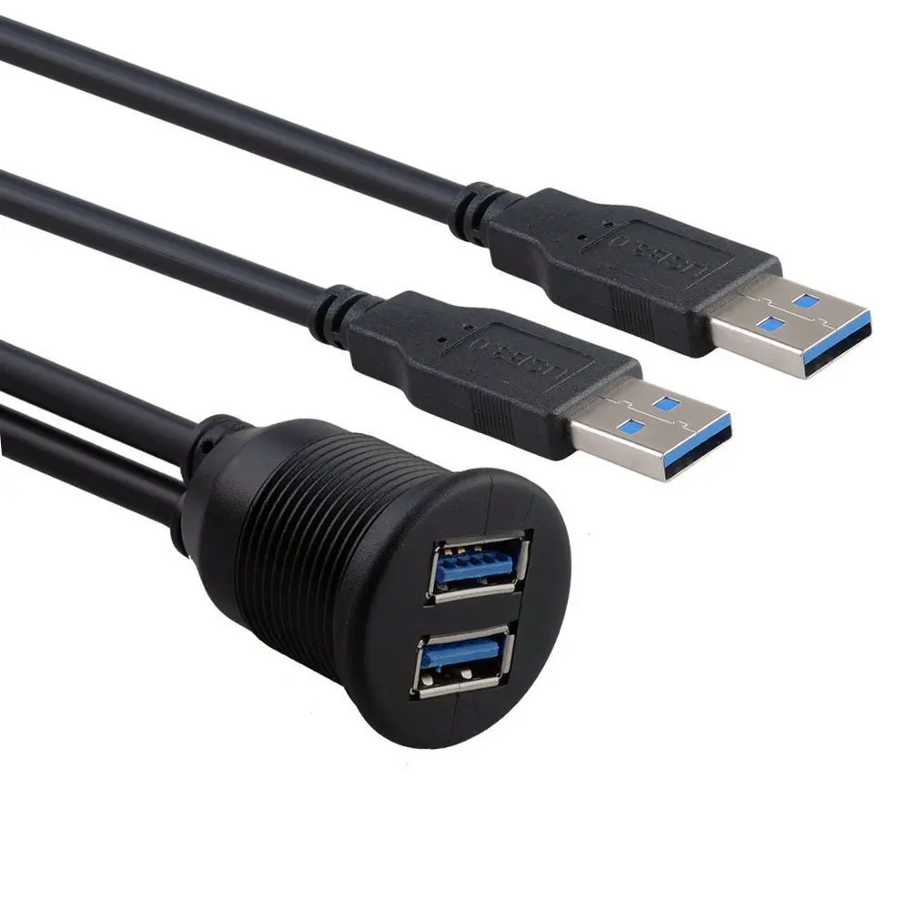 BATIGE-2-Ports-Dual-USB-30-Male-to-USB-30-Female-AUX-Flush-Mount-Car-Mount-Extension-Cable-for-Car-Truck-Boat-Motorcycle-Dashboard-Panel-3ft-1-hires