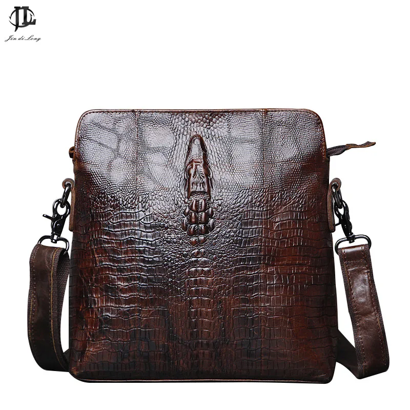 

New Retro Crocodile Grain First Layer Genuine Leather Men Messenger Crossbody Shoulder Sling Bag Travel Business Bags