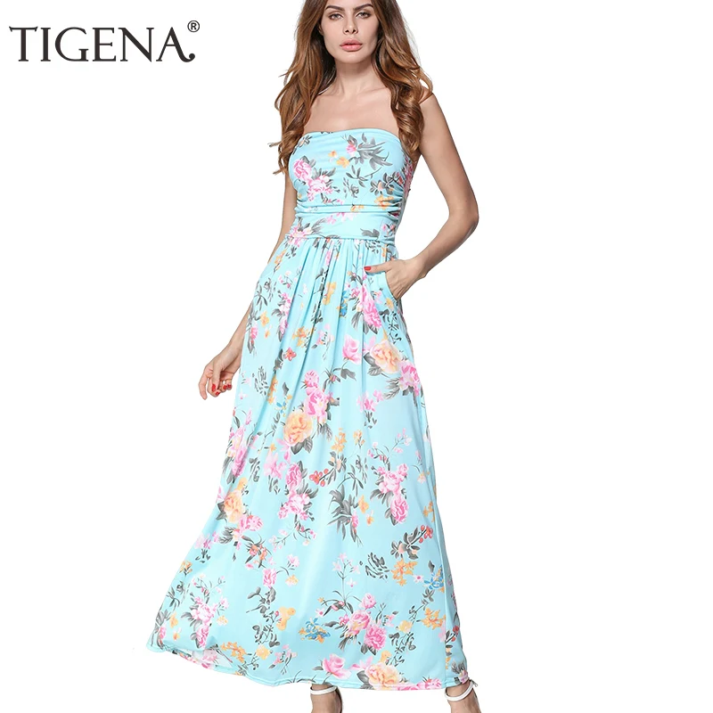 Refeeldeer Women Summer Sundress 2017 Long Maxi Beach Summer Dress Women Off Shoulder Strapless Tunic Boho