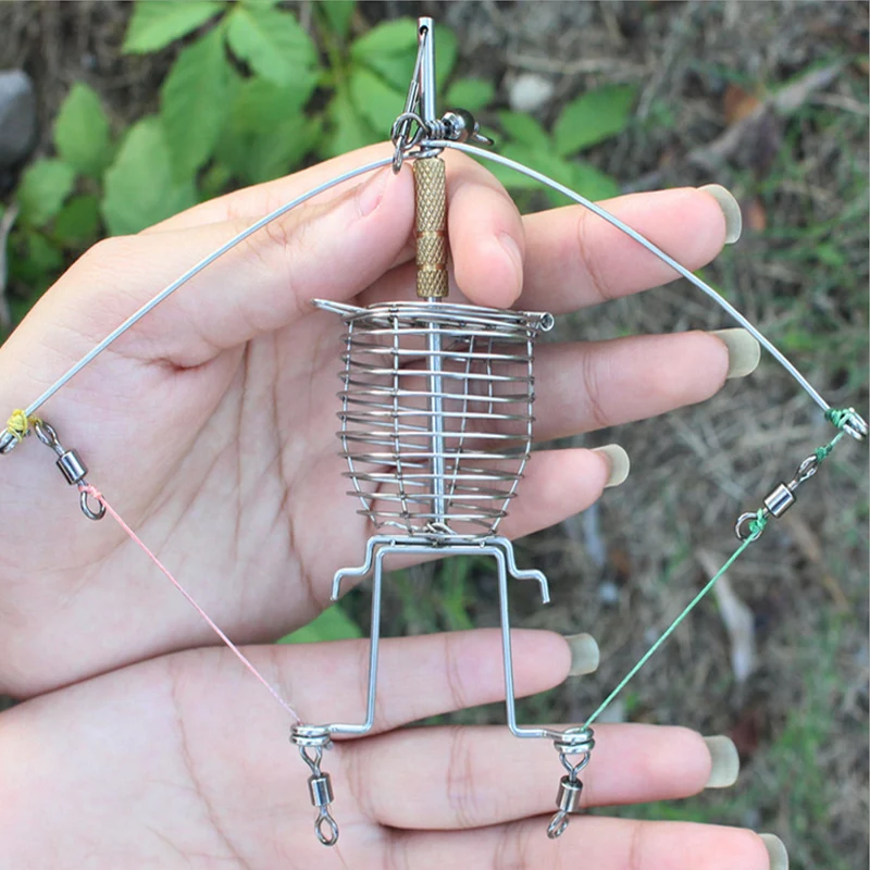 

Multi-function Automatic Fishing Hook Feeder Gear Lazy Alarm Tackle Automatic Fishing Launcher Trap Spring Cage Double Hook #84