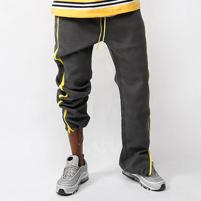Aolamegs Sweatpants الجانب سستة منقوشة السراويل الترنك مستقيم الرجال الهيب هوب مرونة الخصر الأزياء عالية ستيت فضفاض ركض الشارع الشهير