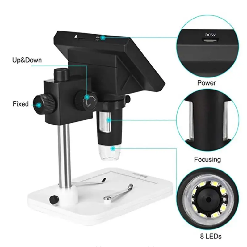 

720P 1000x USB Digital Electronic Microscope 4.3"LCD Display VGA Microscope with 8 LED USB 2.0 Digital Microscope for PCB Mother