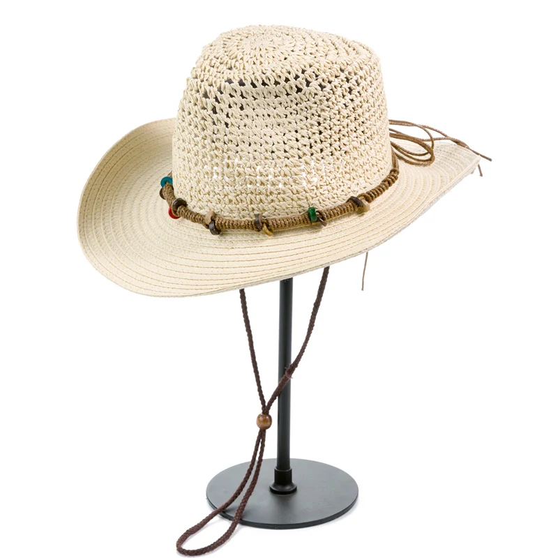 Мужская мода Для мужчин рафии соломенная шляпа Панама Fedora УФ-защиты Лето Curl полями ВС Шапки мужской пляж козырек шляпа Кепки b-8047 - Цвет: BeigeA