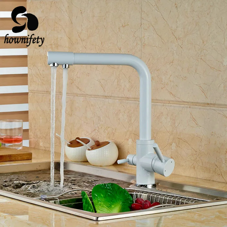 Euro Style White Color Kitchen Faucet Double Handles Swivel Spout Mixer Faucet Deck Mounted