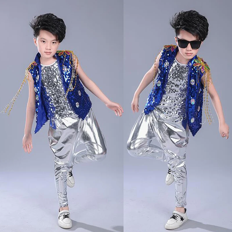 Kids Sequined Hip Hop Outfits Girls Jazz Tap Dancing Tops+Pants Boy Child Dance Stage wear Ballroom Party Dancewear Costumes girl dance costume children costumes