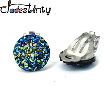 Chadestinty, простой серебристый цвет, круглые серьги с клипсой, без отверстия, полимерные серьги-манжеты, Женские Ювелирные изделия, серьги с искусственным кристаллом, серьги с друзами