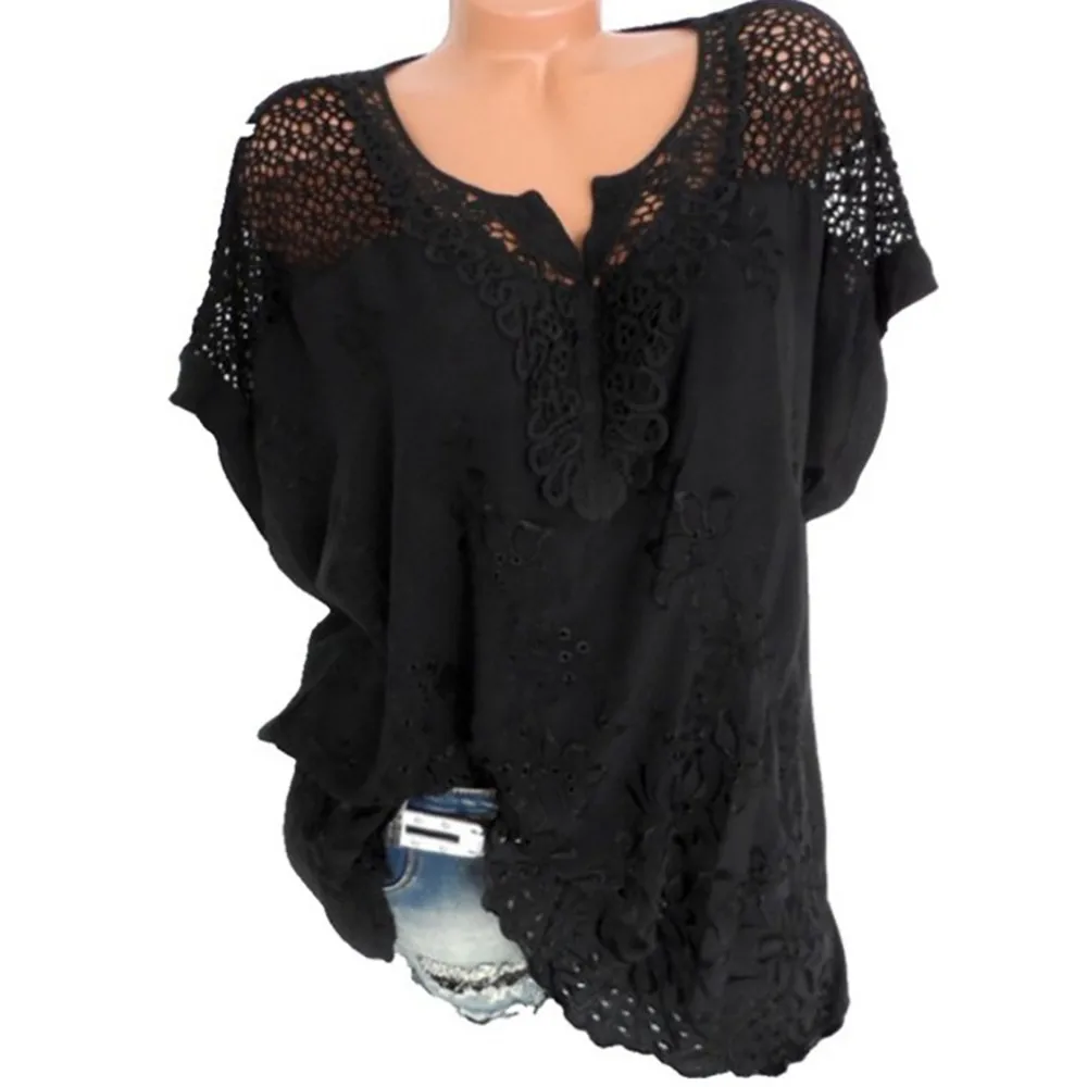 

Plus Size 5XL Summer Tops For Womens Tops and Blouses 2019 Streetwear Lace Patchwork Shirts Tunic Ladies Top Womens Clothing
