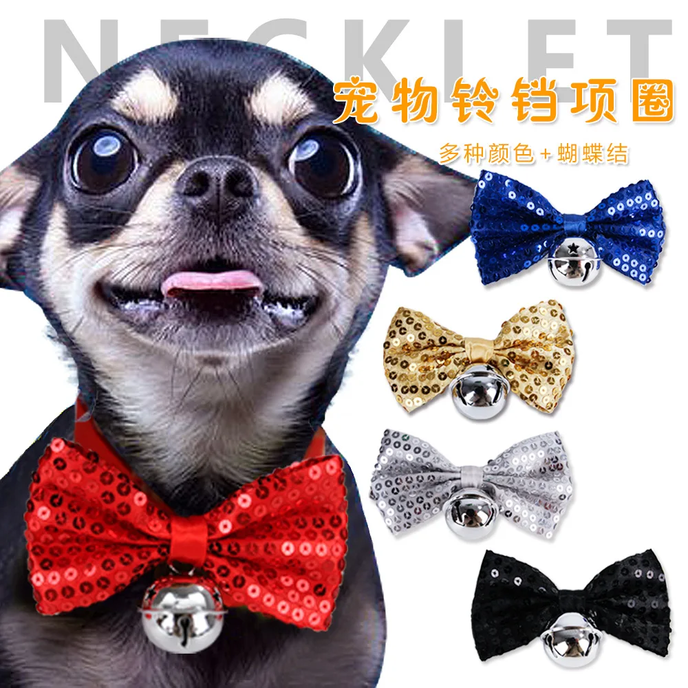 

Gentleman Dog Bow Ties With Sequins Small Bell Adjustable Pet Necktie Collar For Big Medium Dogs Corgi Pet Grooming Accessories