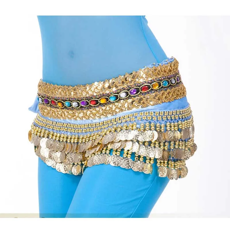 

DJGRSTER One-Size Good Quality Belly Dance Hip Wraps 3 Layer Golden Coins with Diamond Belly Dancing Belt Belly Dance Chain
