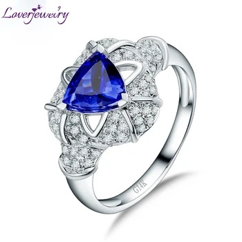 

Luxury Natural Tanzanite Wedding Ring Design Real 14K White Gold Diamond Anniversary Jewelry Genuine Gemstone for Women