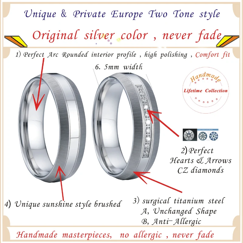 Unique white gold color wedding band matching Couple Rings Bridal Pair Alliance his and hers promise ring sets bijoux (1)