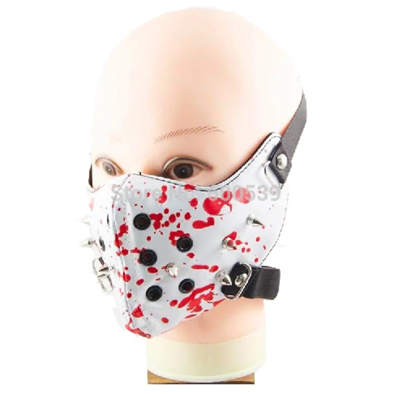 Панк Рок Хэллоуин косплей панк-рок заклепки PU кожаный костюм маска для лица