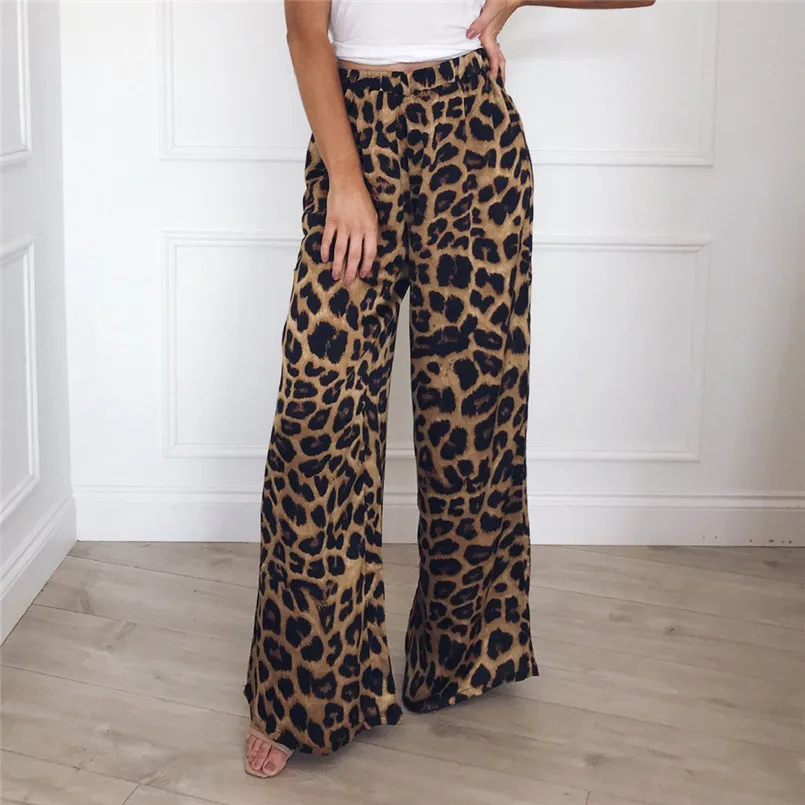 

Loose Wide Pants Women High Waist Leopard Print Casual Long Pants Wide Leg Pants Soft Pants For Ladies 40DE11