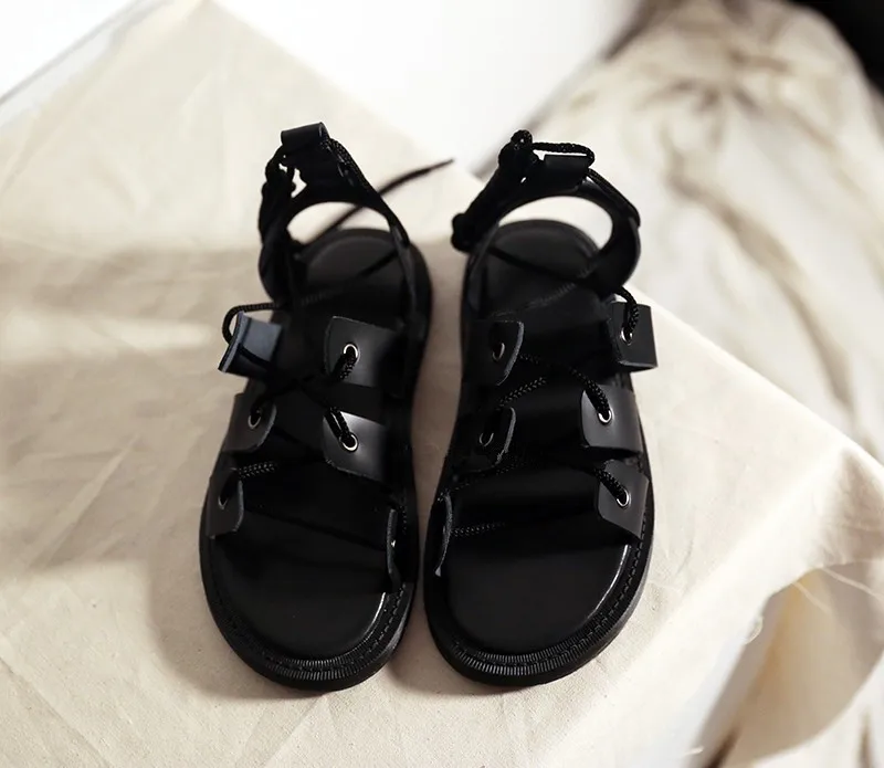Casual Cheville D'été Cuir En La Stilettos Gladiateur Appartements Chaussures À Véritable Plage Bride Mujer Femmes Sandalias Dames Sandales Noir H1xBgq