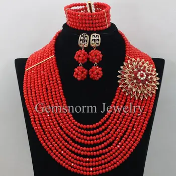 

Red African Beads Jewelry Set for Wedding Bridesmaid Gift Crystal Bridal Necklace Set Free Shipping WB926