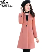 UHYTGF Повседневная зимняя куртка для женщин модное элегантное шерстяное пальто стоячий воротник тонкий плюс размер верхняя одежда для молодых женщин длинное пальто 1462